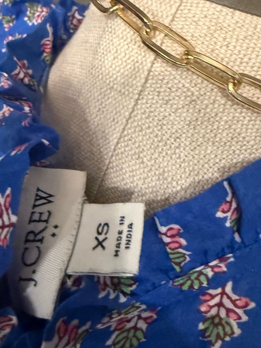 J. Crew Blue Floral Tiered Dress with Pink Tassels - Picture 4 of 4